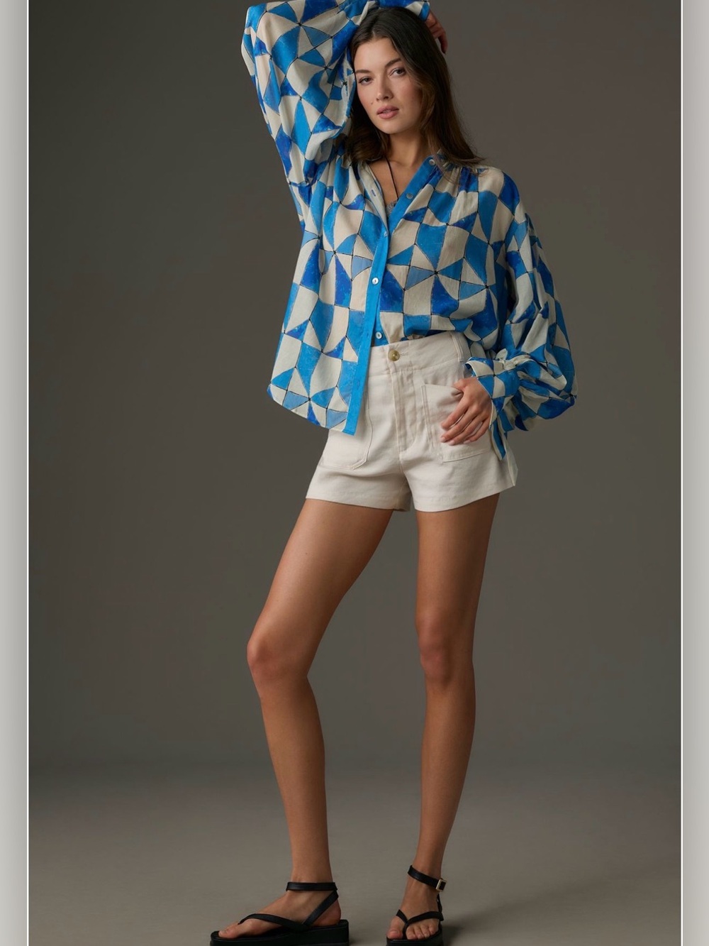 Tracy Reese Blue and Cream Geometric Tie-Sleeve Top from Anthropologie - Picture 4 of 4